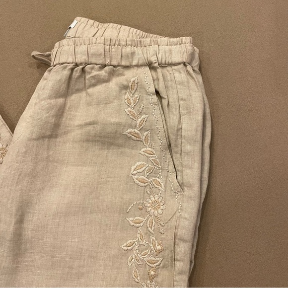 JW Los Angeles Linen Embroidered Joggers Size Small - Picture 2 of 13